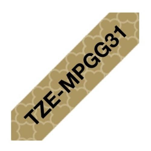 Brother Taśma do napisów czarny na złoto geometrisch (TZEMPGG31), 12mm, laminowany
