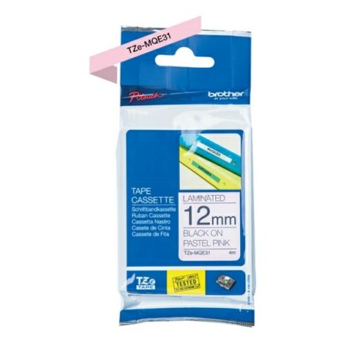 Brother Taśma do napisów czarny na pastelowo różowe tło (TZEMQE31), 12mm, laminowany
