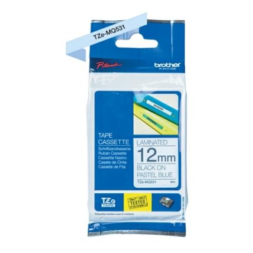 Brother Taśma do napisów czarny na niebieski pastell (TZEMQ531), 12mm, laminowany